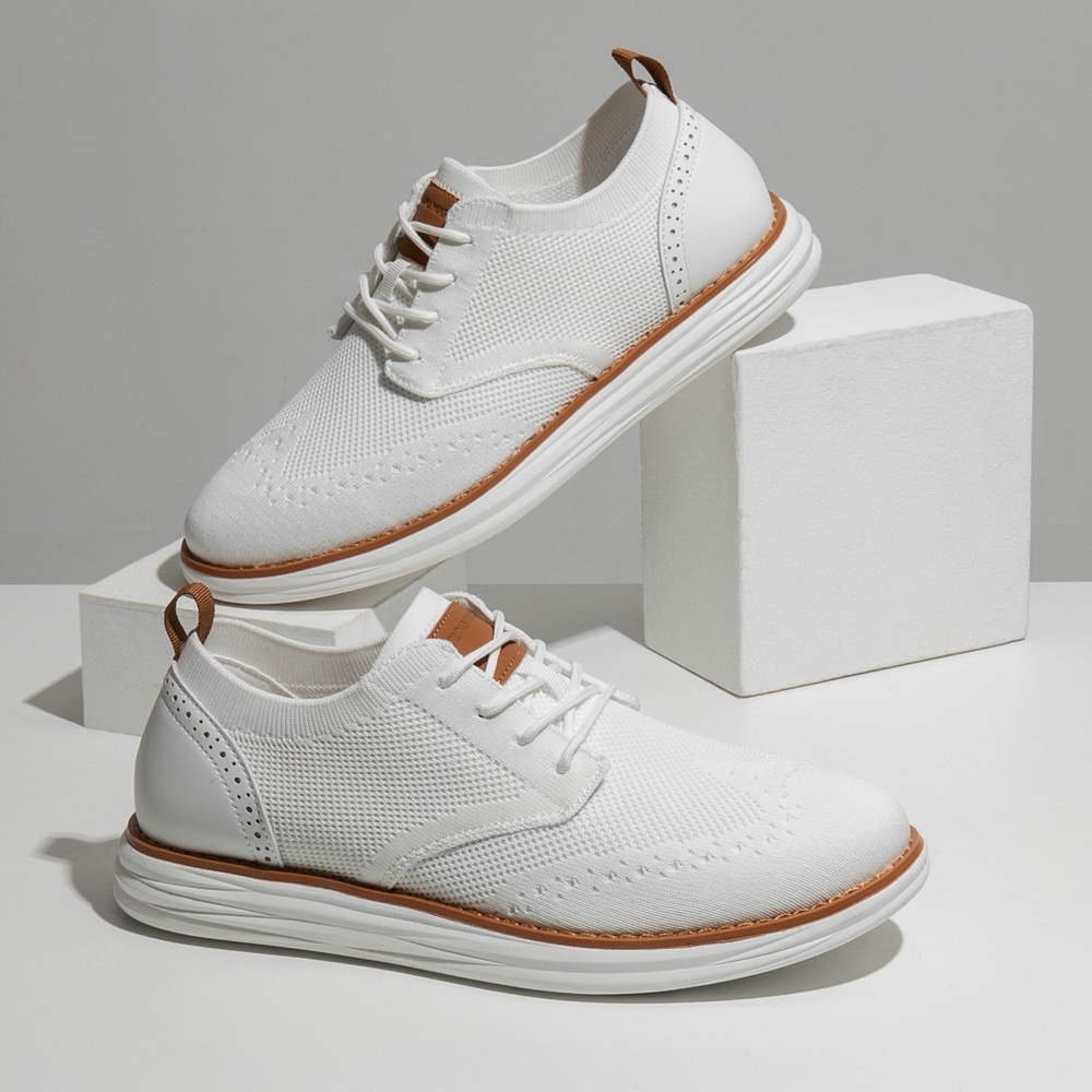 Bruno Marc KnitFlex SmartCraft Men's Knitted Wingtip Oxford Shoes White 9